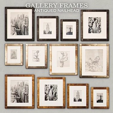 Rustic Nailhead Gallery Frames - Antique Brass & Zinc - Vintage Style 3D model image 1 