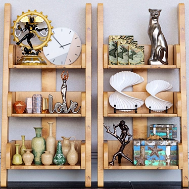 Elegant Decor Rack: Figurine, Books, Vase, Sculpture, Buddha, Clock 3D model image 1 