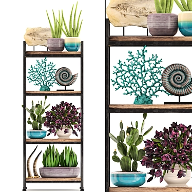 Tropical Decor Set: Shelf, Statuette, Plants 3D model image 1 