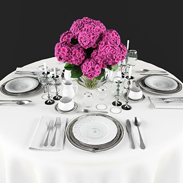 Elegant Hydrangea Table Setting 3D model image 1 