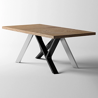 Modern Oak and Chrome Minimalist Table 3D model image 1 
