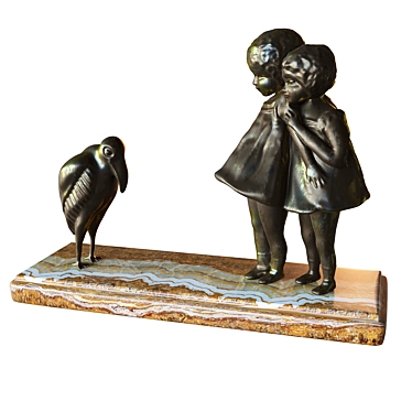 Ancient Sculpture: Children with Bird 3D model image 1 