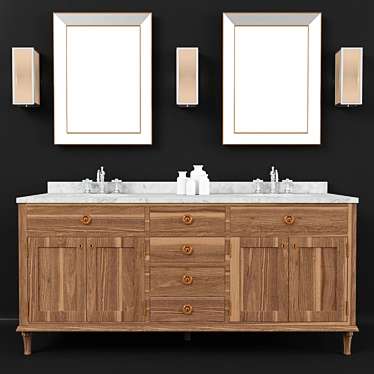 French Oak Double Vanity 3D model image 1 