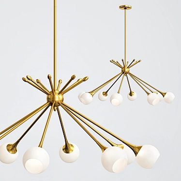 Mid-Century Modern 8-Light Brass Pendant 3D model image 1 