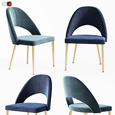 Gloria Blue Velvet Dining Chairs (Set of 2) 3D model image 1 