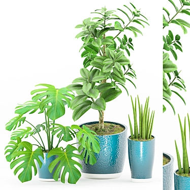 Fresh Greenery Set with Color Vase 3D model image 1 