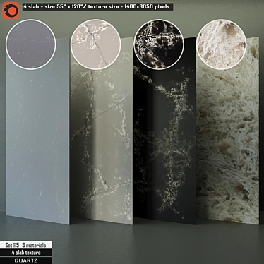 Quartz Slab Set - High Resolution, 8 Preset Materials 3D model image 1 