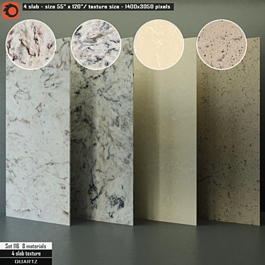 Quartz Slab Set: High-Resolution Textures & 8 Material Presets 3D model image 1 