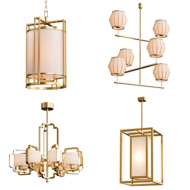 Vintage Brass Chandelier Set 3D model image 1 