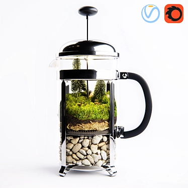 Repurposed French Press Florarium 3D model image 1 