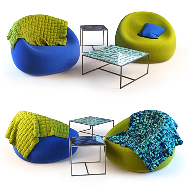 Paola Lenti Otto Chair & Cocci Table Set 3D model image 1 