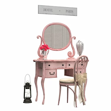 Classic Vanity Set with Mirror and Stool 3D model image 1 