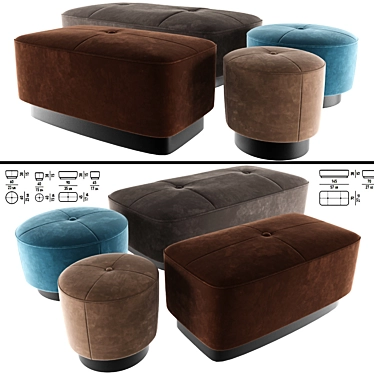 Luxurious Velvet Jacques Poufs 3D model image 1 