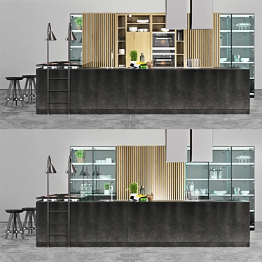 Sleek Glass and Metal Kitchen 3D model image 1 