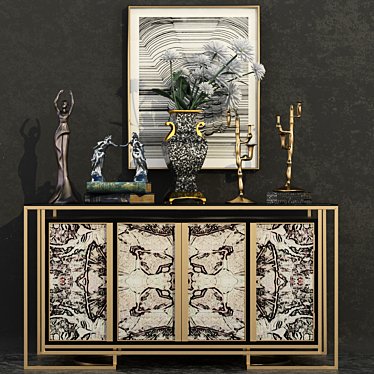 Elegant Gold Collection: Dresser, Vase, Figurine 3D model image 1 