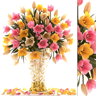 Blooming Beauty: Yellow Tulips Bouquet 3D model image 1 