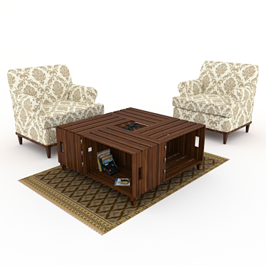 Sleek Sofa Set with Table 3D model image 1 
