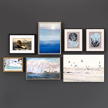 Eclectic Artwork Collection: Set of 7 Paintings 3D model image 1 