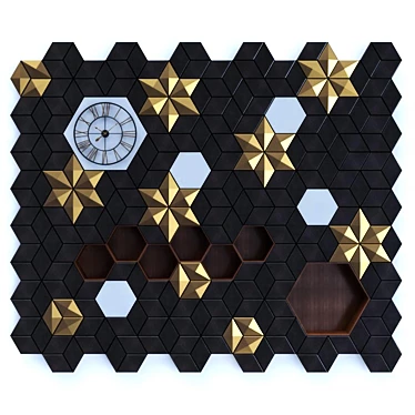 Geometric 3D Panel with Shelves - Wood & Copper 3D model image 1 