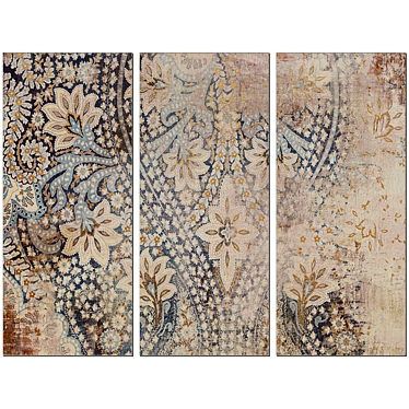 Weathered Damask Walls Print: Blue Linen Wall Art (Set of 3) 3D model image 1 