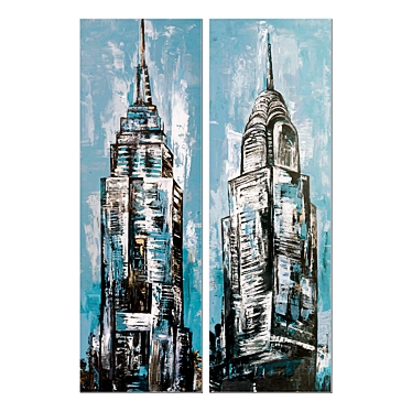 NY Blue Study 2-Piece Canvas Art Set 3D model image 1 