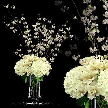 Realistic White Bouquet in Glass Vase 3D model image 1 