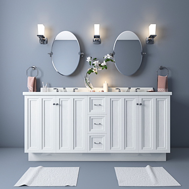 Kohler Bathroom Set: Damask Vanity, Revival Mirror, Margaux Sconce, Triton Faucet, Pinstripe Tow 3D model image 1 