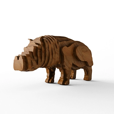 Handcrafted Wooden Hippo Sculpture 3D model image 1 