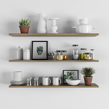 Sleek Steel Kitchen Shelves 3D model image 1 