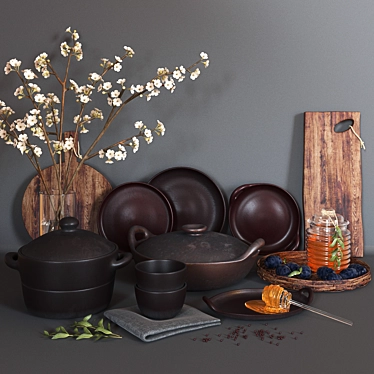 Handcrafted Clay Kitchenware by Muubs 3D model image 1 