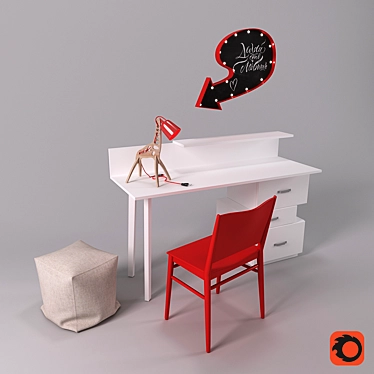 Elegant Writing Desk Set 3D model image 1 