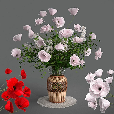 Poppies Bouquet: Multicolor Blooms Collection 3D model image 1 