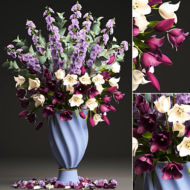 Spring Blossom Bouquet | Pink Tulips, Eucalyptus & Classic Vase 3D model image 1 