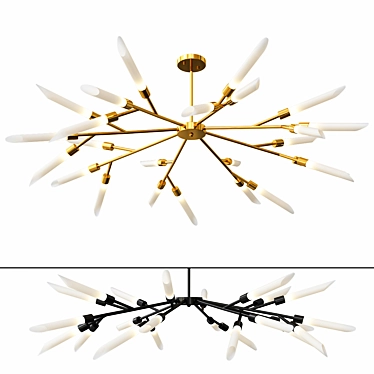 Elegant Matt Black Gold Chandelier 3D model image 1 