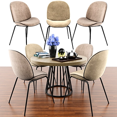 Modern Beetle Dining Chair Set with Parquet Design 3D model image 1 