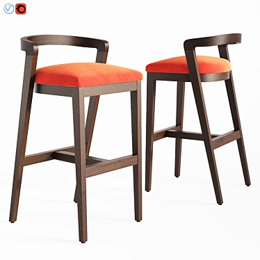 Curved Oak Bar Stool with Velvet Upholstery 3D model image 1 