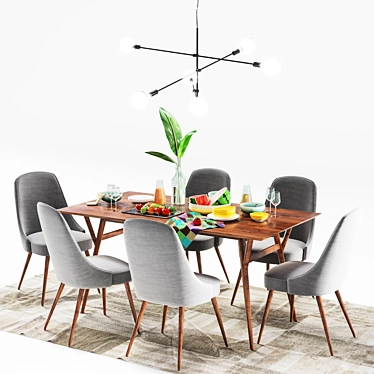 Title: Mid-Century Dining Set with Expandable Table 3D model image 1 