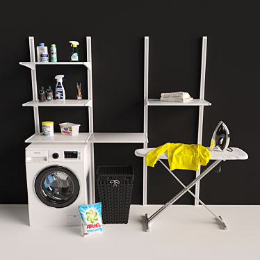 Ultimate Laundry Set: Samsung Washer, Panasonic Iron, IKEA Algot Rack, Knarra Laundry Basket, and More 3D model image 1 