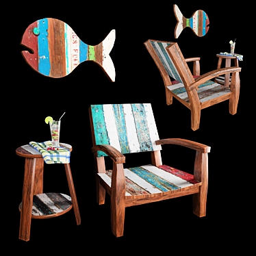 Reclaimed Boat Wood Armchair 3D model image 1 