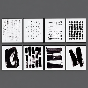 Monochrome Abstract Art Print Set 3D model image 1 