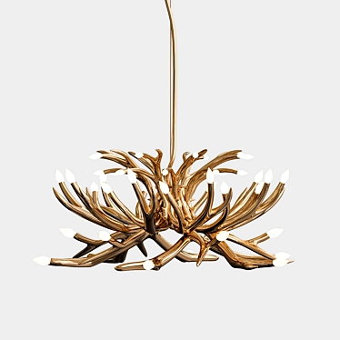 Elegant Golden Antler Chandelier 3D model image 1 