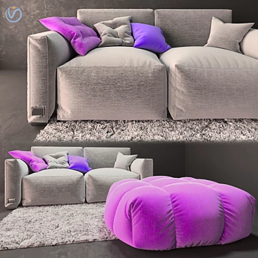 Elegant Sofa Pouf Set 3D model image 1 