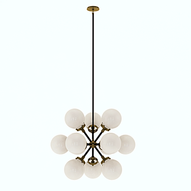 Modern Bistro Chandelier: Antique Brass & White Glass 3D model image 1 