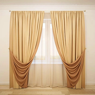 Elegant Tieback Curtains 3D model image 1 