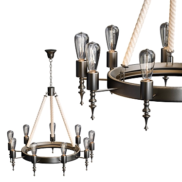 Rustic Loft 9-Light Chandelier 3D model image 1 