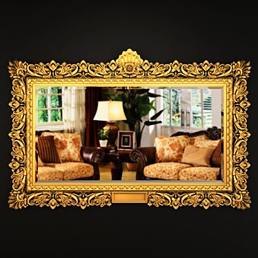 Elegant Carved Gold Mirror 3D model image 1 