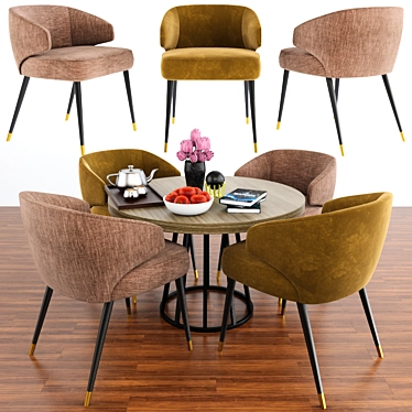 Elegant Parquet Dining Chair Set 3D model image 1 