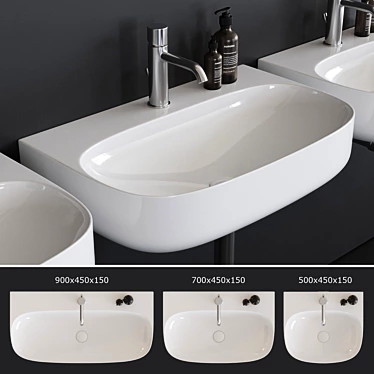 Sleek Moon Collection: Wall-Mounted Ceramic Washbasins 3D model image 1 