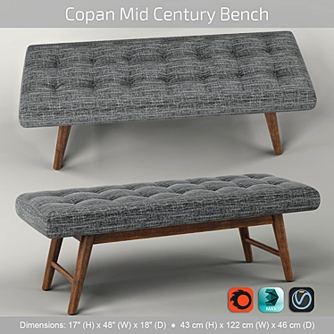 Copan Mid Century Bench: Sleek and Stylish Seating 3D model image 1 