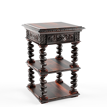 Vintage Carved Oak Side Table 3D model image 1 